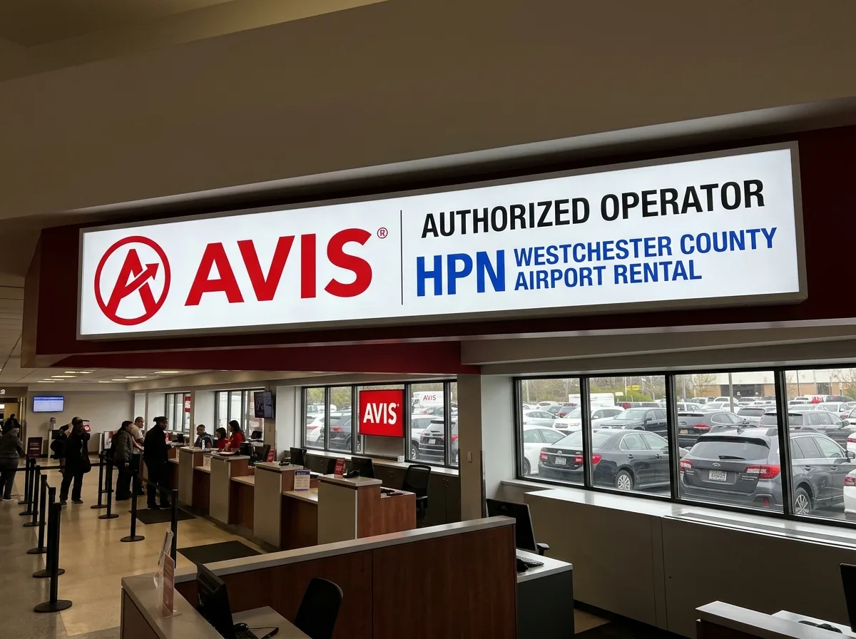 Avis car rental brand logo, official authorized HPN airport rental operator